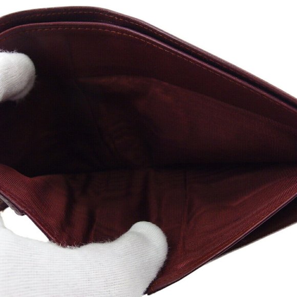 CARTIER Bi -fold Wallet Mastrin Bordeaux Leather Authentic - Picture 7 of 11